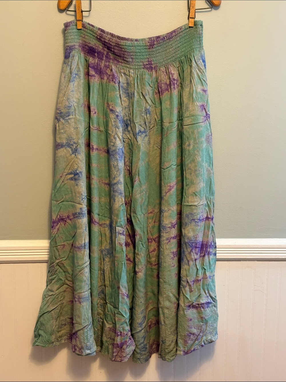 Blue Sky Green and Purple Tie-Dye wide legged pants